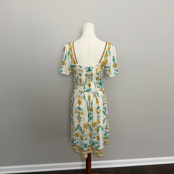Draper James Dress Floral Linen Blend Square Neckline Lined Prairie Yellow Green - Picture 7 of 15